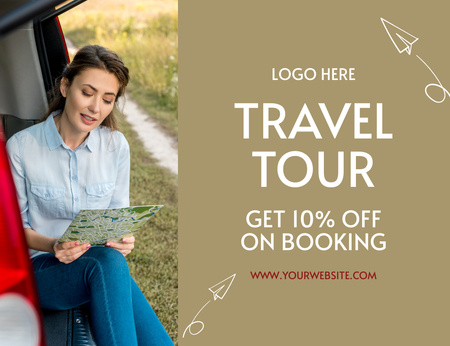 Travel Tour Booking Offer Thank You Card 5.5x4in Horizontal Design Template
