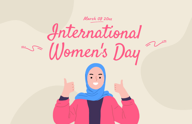 Template di design International Women's Day Greeting with Muslim Woman Thank You Card 5.5x8.5in