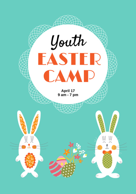 Spring Youth Easter Camp Promotion With Rabbits Poster 28x40in Tasarım Şablonu