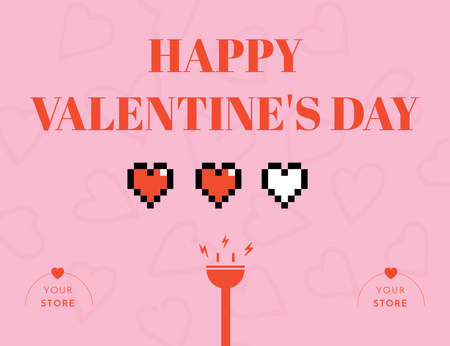 Designvorlage Happy Valentine's Day Greeting with Pixel Hearts für Thank You Card 5.5x4in Horizontal