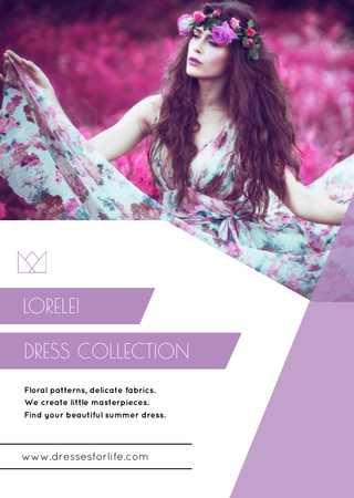 Plantilla de diseño de Fashion Ad with Woman in Floral Dress Flyer A6 