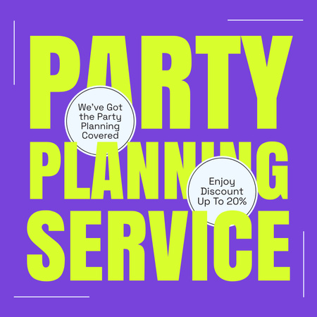 Oferta de serviço de planejamento de festas em roxo Instagram AD Modelo de Design