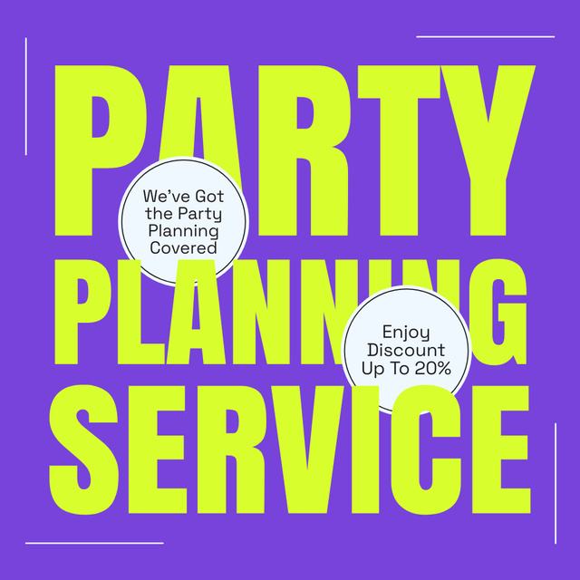 Party Planning Service Offer on Purple Instagram ADデザインテンプレート