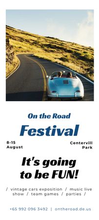 Road Fesztivál veterán autókkal és zenével Invitation 9.5x21cm tervezősablon