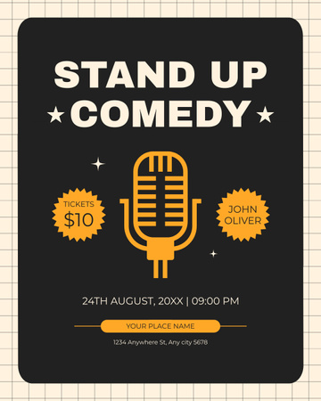 Anúncio de evento de comédia stand-up com microfone amarelo Instagram Post Vertical Modelo de Design