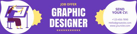Graafisen suunnittelijan työtarjous violetilla LinkedIn Cover Design Template