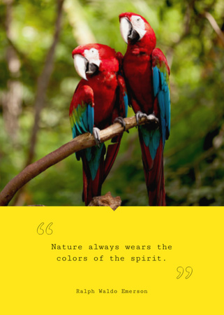 Plantilla de diseño de Loros Ara en rama en la selva y sabiduría sobre la naturaleza y el espíritu Postcard 5x7in Vertical 