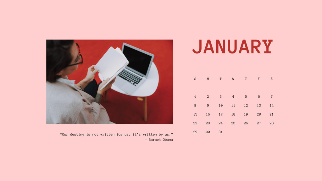 Platilla de diseño Woman working on Laptop Calendar
