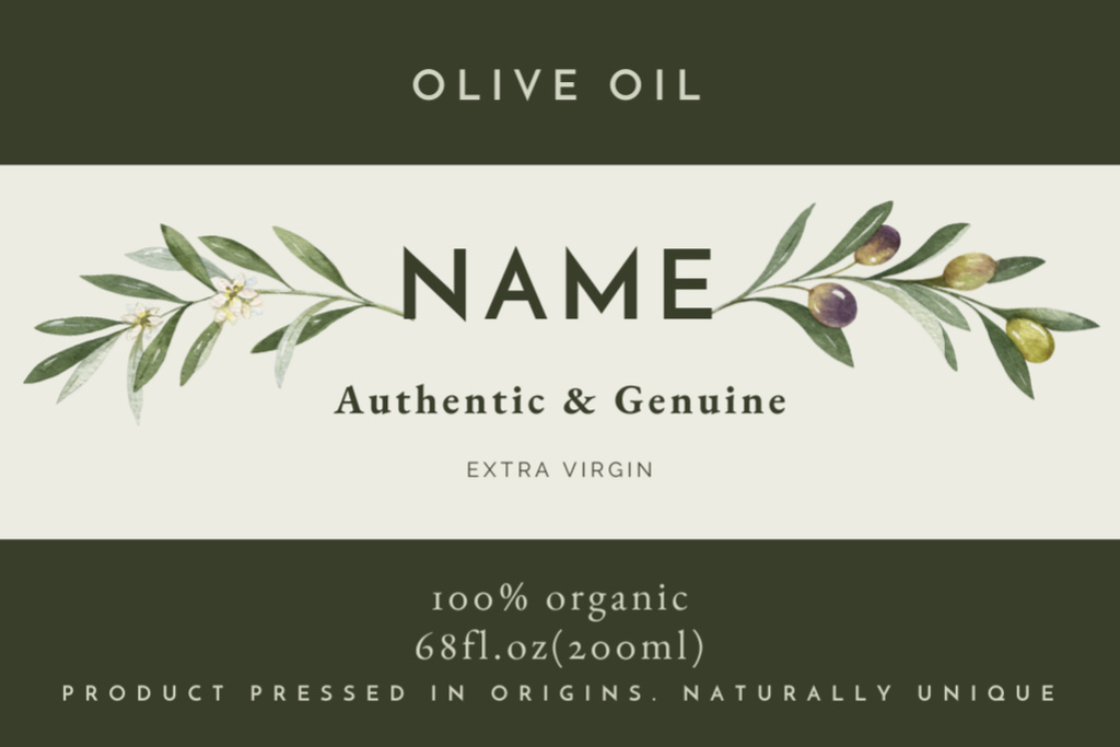 Plantilla de diseño de Authentic Olive Oil Green Label 