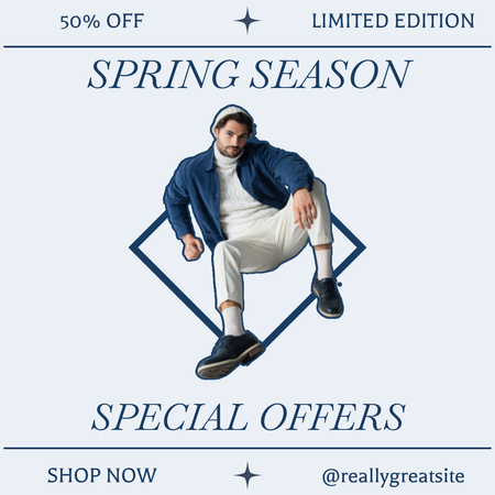 Modèle de visuel Annonce de la vente spéciale du printemps pour hommes - Instagram