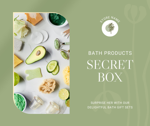 Template di design Beauty Secret Boxes with Bath Products Facebook
