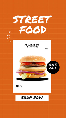 Street Food Offer with Delicious Burger Instagram Story Design Template
