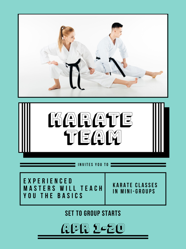 Karate Classes Announcement with People doing Exercise Poster US Tasarım Şablonu