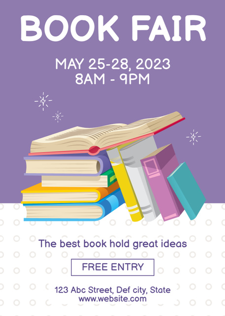 Book Fair Event Ad with Illustration of Books Flayer Design Template