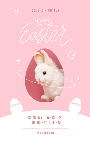 Объявление о пасхальной вечеринке с белым кроликом на розовом Invitation 4.6x7.2in – шаблон для дизайна