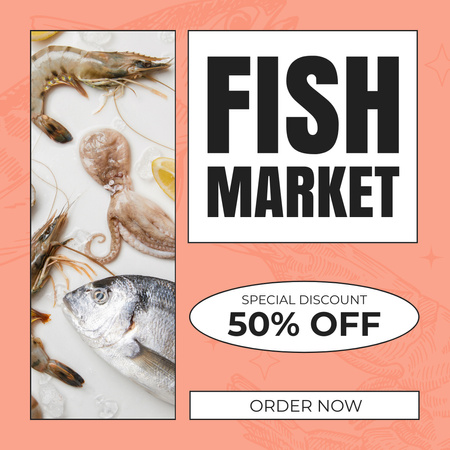 Plantilla de diseño de Anuncio de descuento especial en el mercado de pescado Instagram AD 