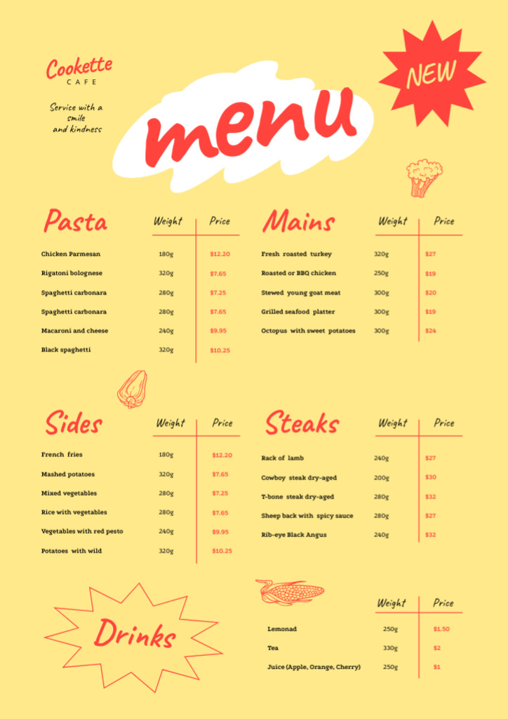 Food Menu Announcement in Yellow Menu – шаблон для дизайну