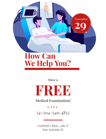 Doctor Supporting Patient In Hospital With Free Examination Invitation 13.9x10.7cm Design Template