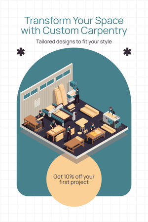 Platilla de diseño Custom Carpentry Services with Wooden Furniture Pinterest