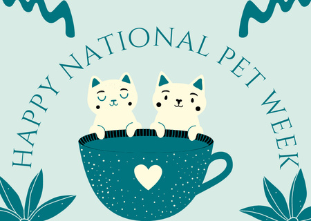 Happy National Pet Week with Cats in Cup Cardデザインテンプレート