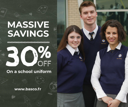 Back to School Sale Students in blue uniform Facebook Design Template