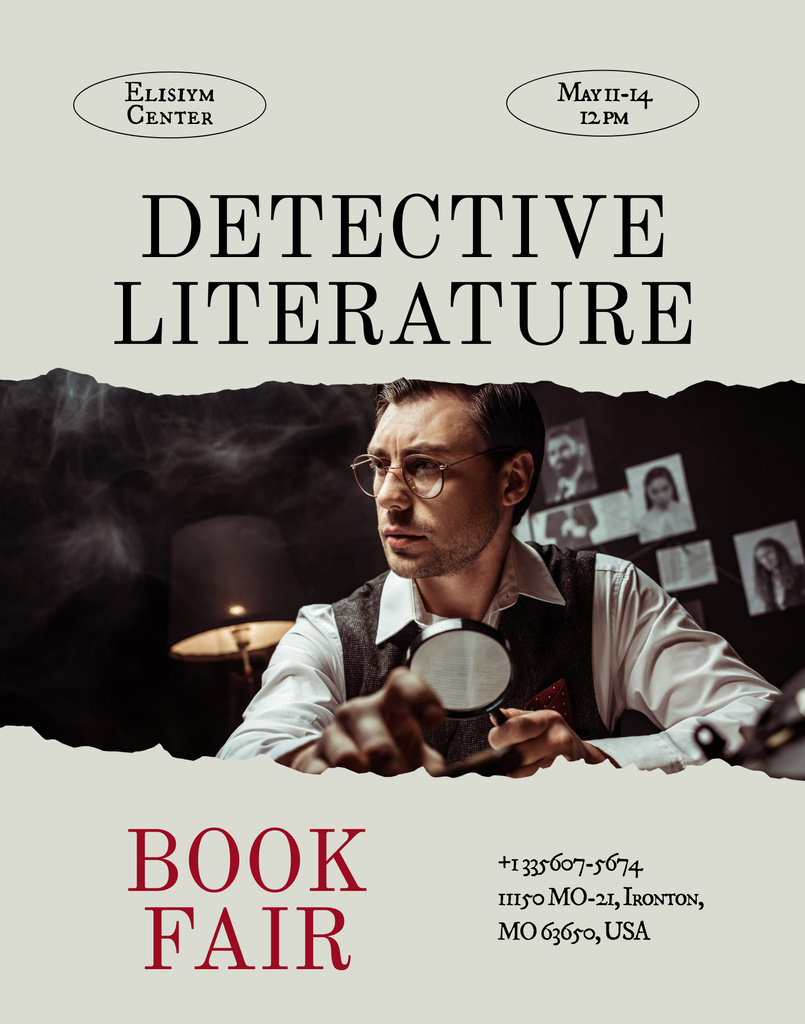 Plantilla de diseño de Book Fair of Detective Literature Poster 22x28in 