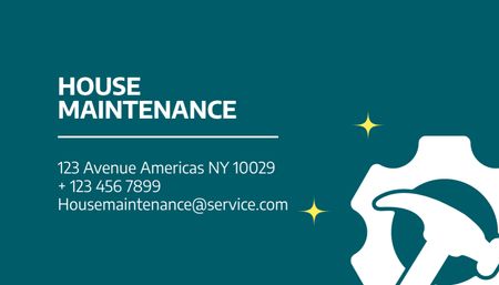 Plantilla de diseño de Anuncio de servicio de mantenimiento de la casa en azul verde Business Card US 