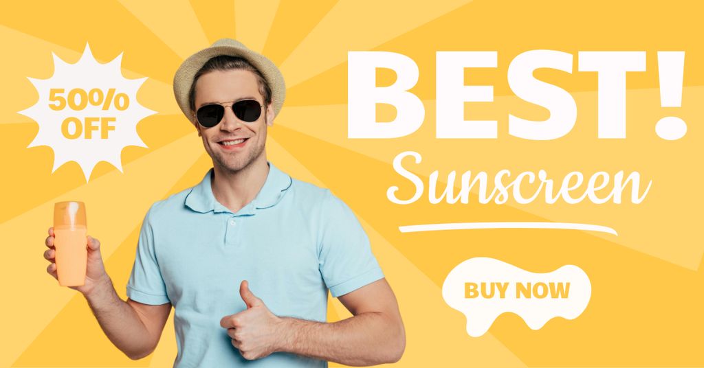 Summer Skincare Ad with Handsome Man Facebook AD Πρότυπο σχεδίασης