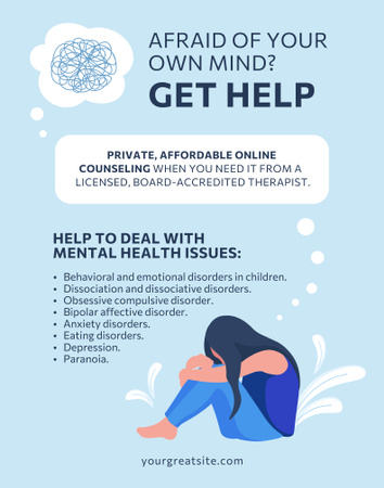 Professional Psychological Help Offer on Blue Poster 22x28in Design Template