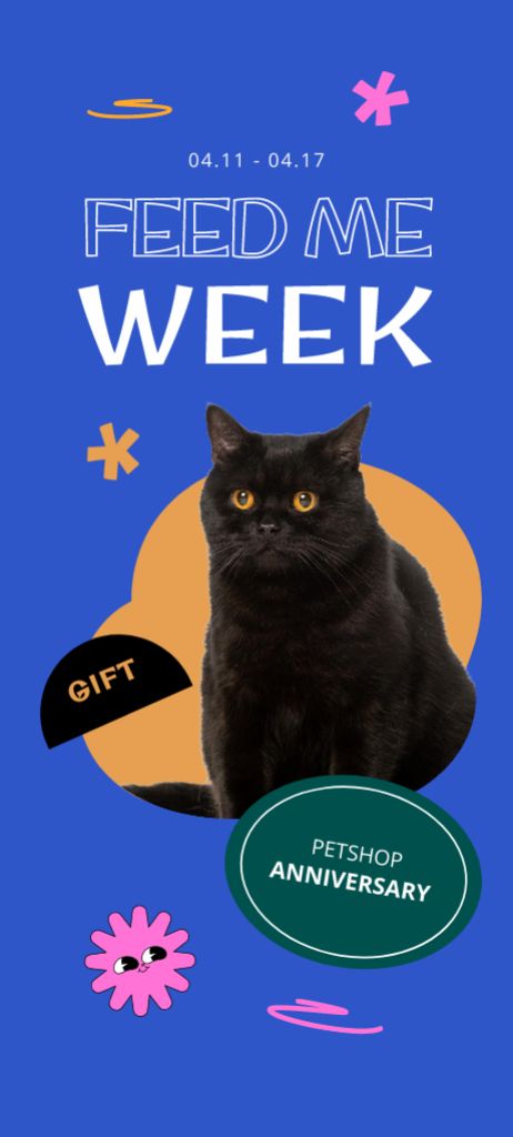 National Pet Week with Black Cat on Blue Invitation 9.5x21cmデザインテンプレート