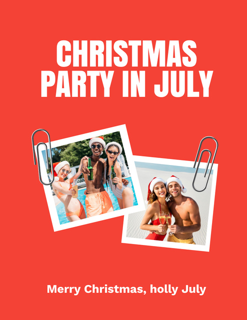 Youth Christmas Party in July with Couple in Pool Flyer 8.5x11in Design Template