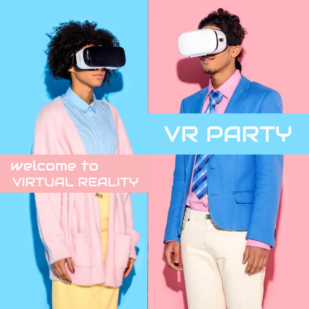Virtual Party with African American Couple Instagramデザインテンプレート