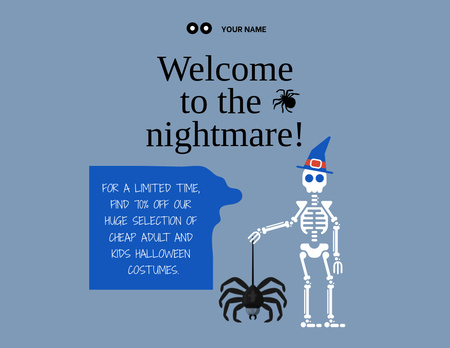 Modèle de visuel Funny Skeleton with Spider on Halloween  - Flyer 8.5x11in Horizontal