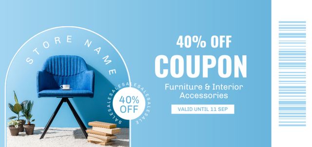 Designvorlage Furniture and Interior Accessories Voucher with Modern Blue Chair für Coupon Din Large