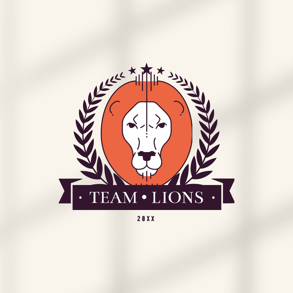 Sport Team Emblem with Lion Logo 1080x1080pxデザインテンプレート