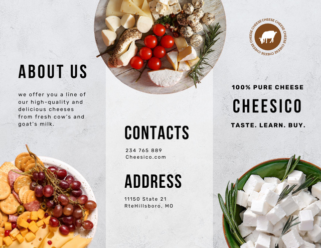 Designvorlage Pure Cheese Tasting Announcement with Snacks on Plates für Brochure 8.5x11in