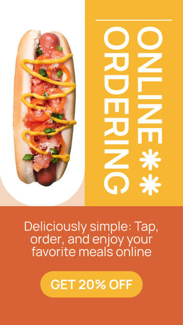 Designvorlage Offer of Online Ordering with Tasty Hot Dog für Instagram Story