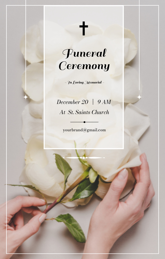 Template di design Funeral Ceremony Alert with Rose Petals Invitation 4.6x7.2in