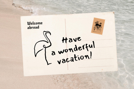 Vacation Greeting Envelope With Flamingo Sketch Postcard 4x6in Design Template