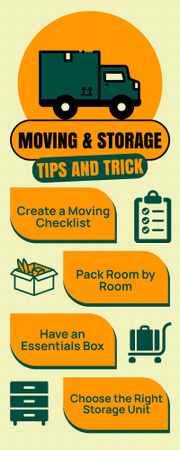 Moving & Storage Tips and Tricks with Illustration of Truck Infographic – шаблон для дизайну