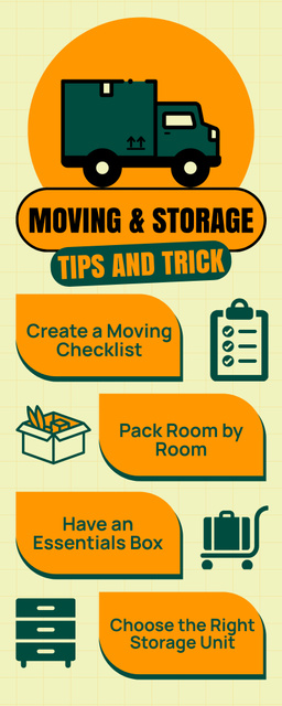 Moving & Storage Tips and Tricks with Illustration of Truck Infographic Tasarım Şablonu