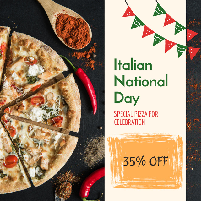 Tasty Pizza At Discounted Rates Offer Due Italian National Day Instagram Design Template