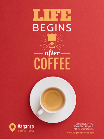 Designvorlage kaffee-zitat mit tasse in rot für Poster US