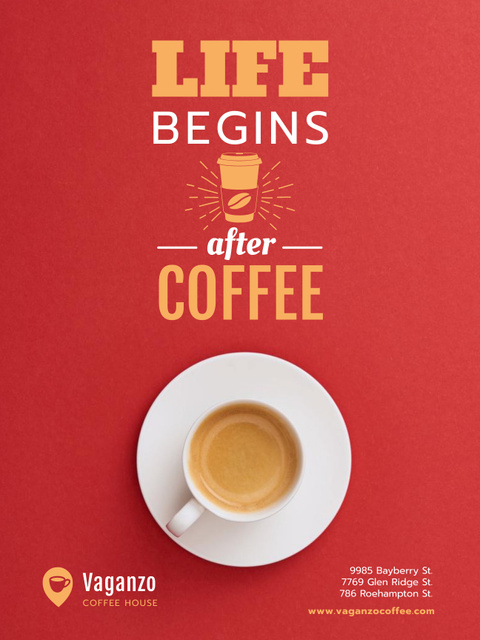 Awesome Coffee Quote With Cup in Red Poster US Tasarım Şablonu