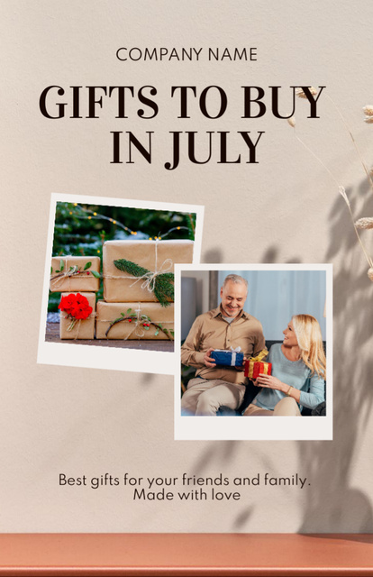 Plantilla de diseño de July Christmas Sale Announcement with Happy Couple with Gifts Flyer 5.5x8.5in 