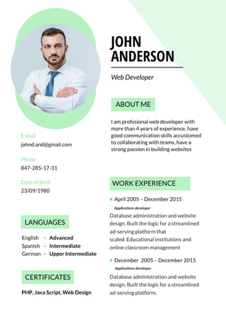 Työkokemus web-kehityksestä Resume Design Template