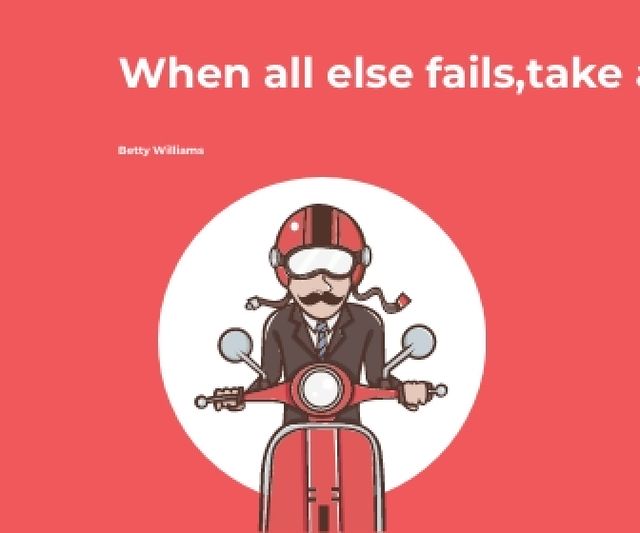 Vacation Quote Man on Motorbike in Red Large Rectangle – шаблон для дизайна