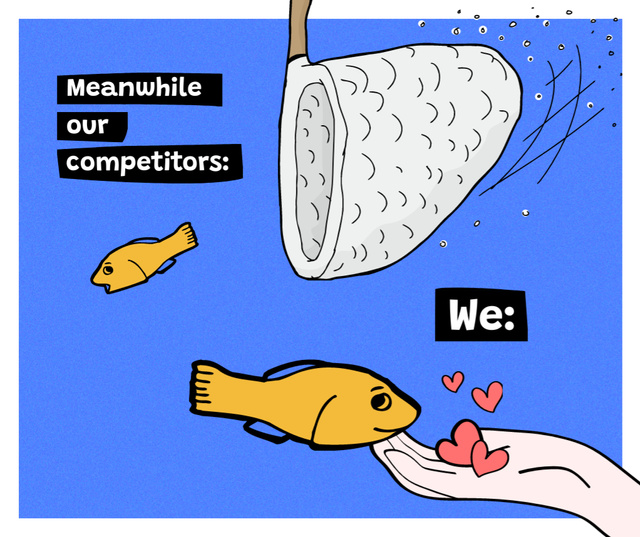 Designvorlage Joke about Competitors with fish für Facebook