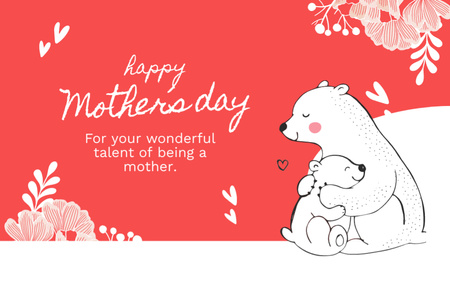 Ontwerpsjabloon van Thank You Card 5.5x8.5in van Cute Bears hugging on Mother's Day