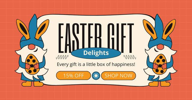 Ontwerpsjabloon van Facebook AD van Easter Gift Offer with Funny Dwarfs